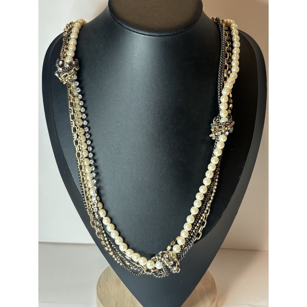J.Crew Multi Chain Multi Color Faux Pearl and Crystal Knotted 32" Necklace